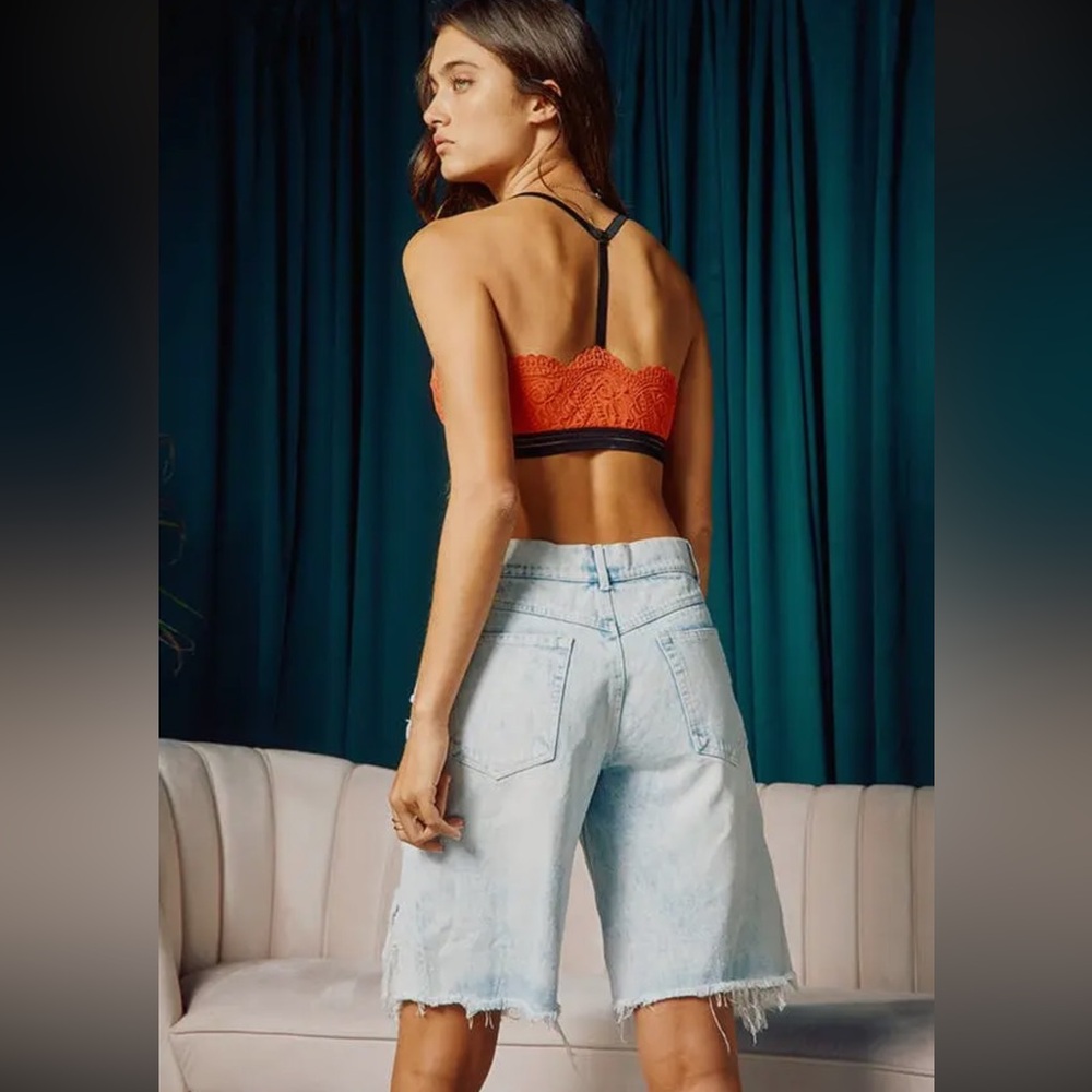 BUCKETLIST Light Blue Distressed High-Rise Denim Shorts - Picture 3 of 4